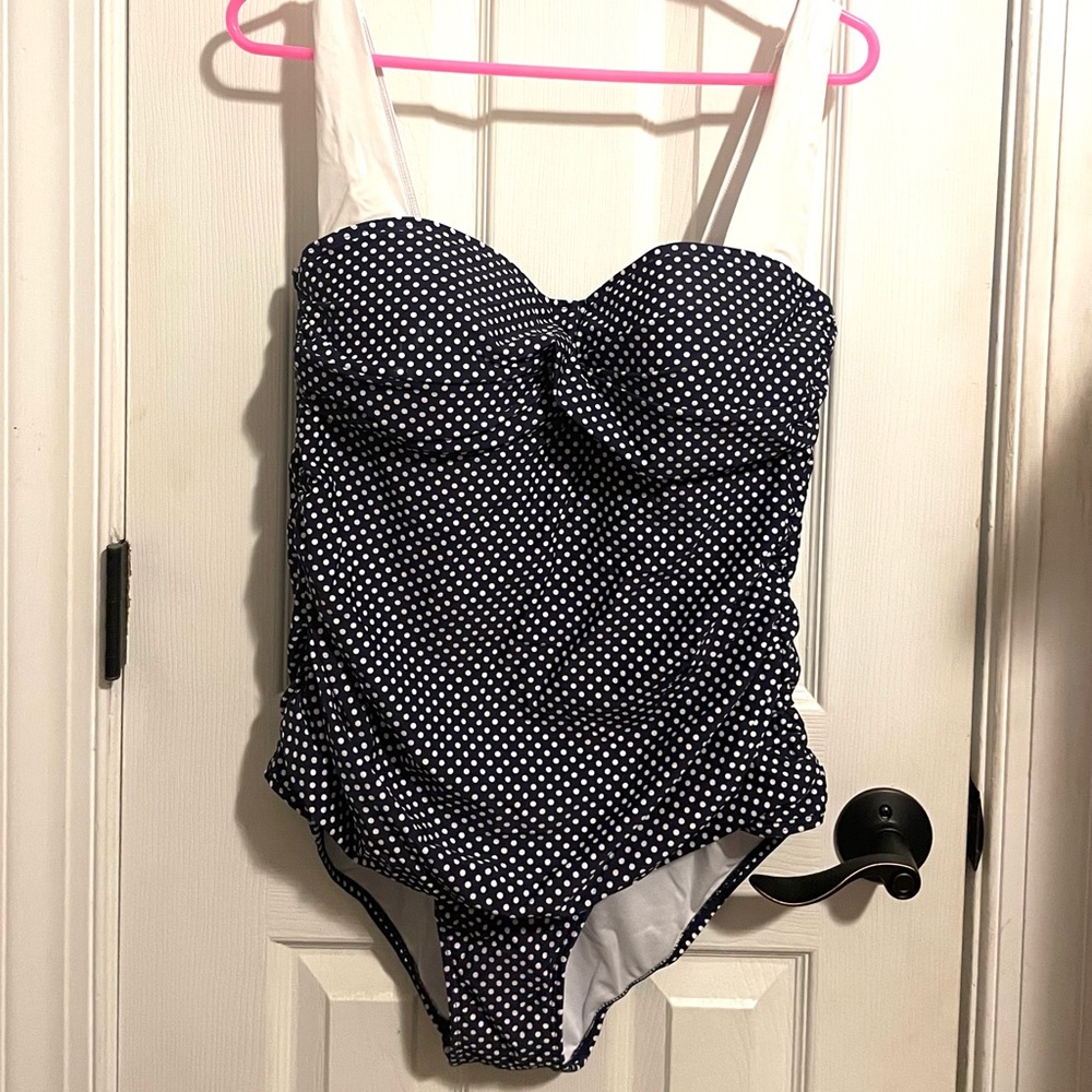 Navy & White Polka Dots Retro One Piece Swimsuit